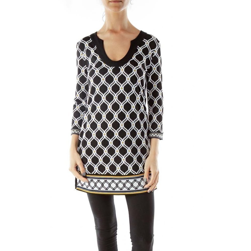 White House Black Market Black White Yellow Printed Dress - Picture 1 of 3